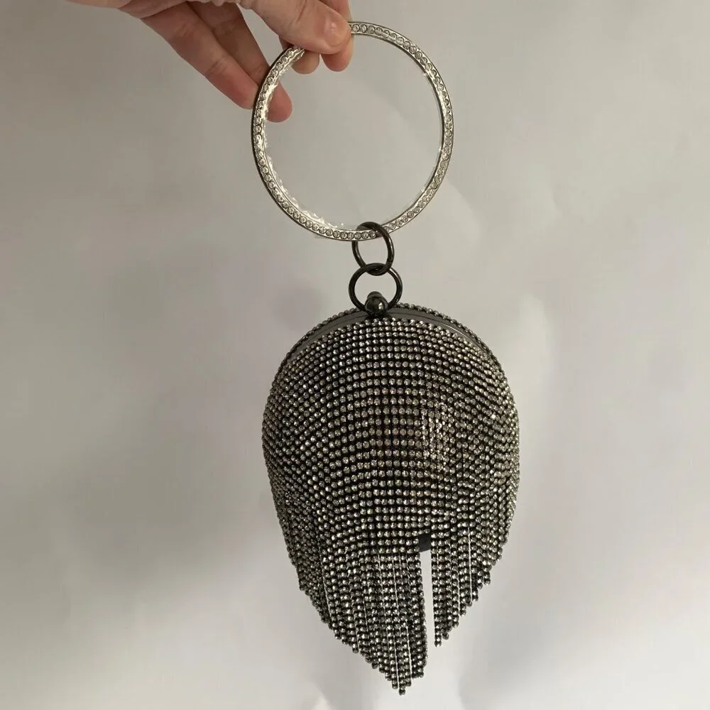 Badgley Mischka Rhinestone Ball Clutch Bag - Black - Picture 3 of 8